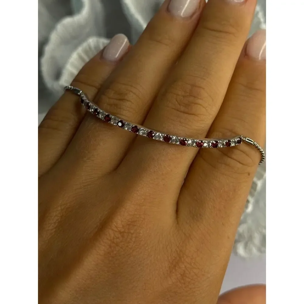 925 Sterling Silver Red & White Spinel Bracelet Sizable